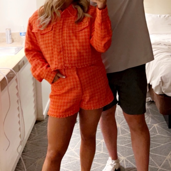 Zara orange tweed set size L top and bottom - Picture 2 of 2